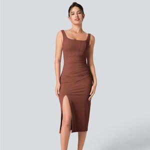 HALARA Corset Ruched Bodycon Midi Dress